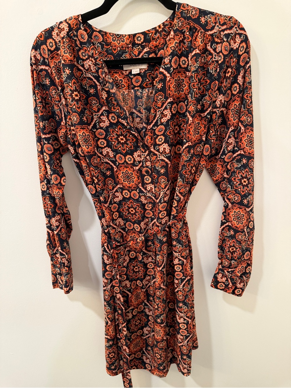 Women's Orange & Black Printed Long-Sleeve Dress